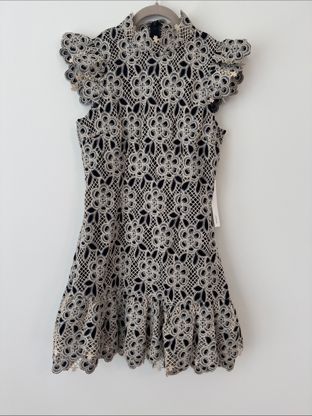Black and Cream Embroidered Lace Floral Dress
